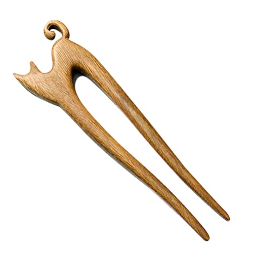 Wooden Cat Hair Stick Antique Chinese Hair Chopsticks Buns Fork Hanfu Cosplay Pin Cheongsam Headdress for Bride Ladies Women Girls Brown