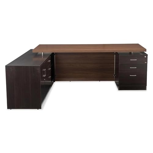 Image of Lakdi The Furniture Co Director L Shape Table Made in Particle Board and Metal SS Piller and Luxury Modern CEO Desks and MDF Modestery with Matte Finish & Computer Workstation- Classic Walnut-LDL-557