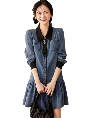 Robe courte en jean femme tendance automne à col amovible