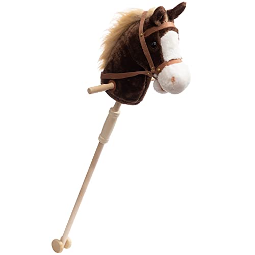 HollyHOME Outdoor Stick Horse with Wood Wheels Real Pony Neighing and Galloping Sounds Plush Toy Chocolate 36 Inches(AA Batteries Required) - Image 4