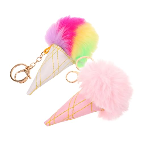 Healeved 2 piezas Llavero de Helado con Pompón de Piel Sintética y Colgante Decorativo para Bolso o Mochila Accesorio Ligero y Duradero para Mujer
