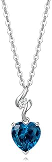Agvana 14K Solid White Gold Heart Necklace, 0.035 Ct Diamond Women Necklace, Gemstone Pendant with 925 Sterling Silver Chain, 8x8mm Heart Birthstone Necklace Fine Jewellery Birthday Gift for Women