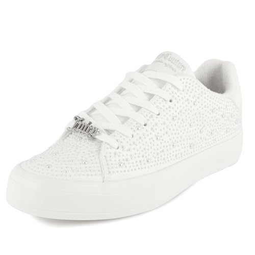 Juicy Couture Women's Classic Lace-Up & Sparkle Pearl Sneakers - Casual Chic, Bling, and Bedazzled-Alanis B-White Stones-8