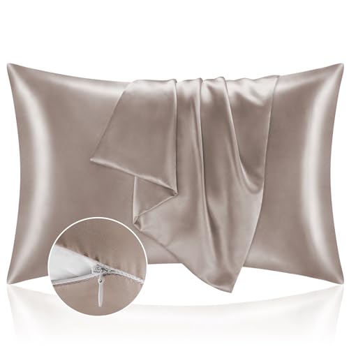 BEDELITE Satin Pillowcase with Zipper, Rose Taupe King Size Pillow Cases Set of 2, Super Soft and Cooling Similar to Silk Pillow Cases, Gift for Women Men(20x36 Inches)