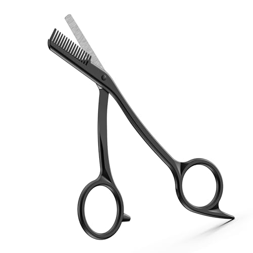 BEZOX Eyebrow Scissors with Comb - Stainless Steel Eyebrow Trimmer for Women and Men, Precision Eye Brow Comb Scissors, Sleek Eyebrows Shaping Grooming Kit - Black