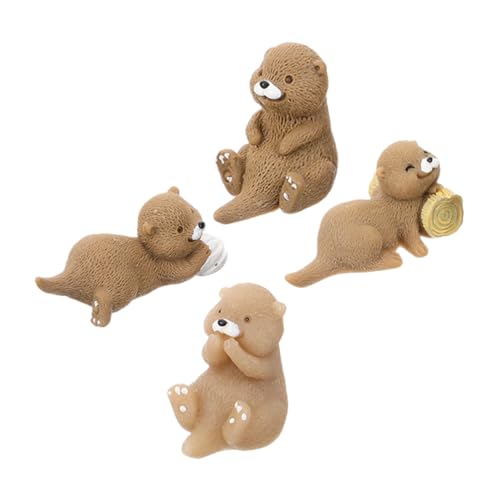 MUELODSIC Figurines De Loutres Miniatures en Résine, Mini Sculptures Décoratives, Accessoires pour Jardin Féerique Et DIY, Présent Élève, Décoration Plantes en Pot, Lot De 4 Pièces