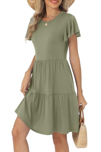 Image of HiMONE Summer Dresses for Women 2025 Vacation Sundresses Ruffle Sleeve Boat Neck with Pockets A Line Casual Dress XS-2XL
