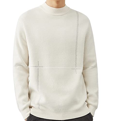 Suéter pulôver masculino confortável malha gola redonda manga longa outono inverno (Color : White, S