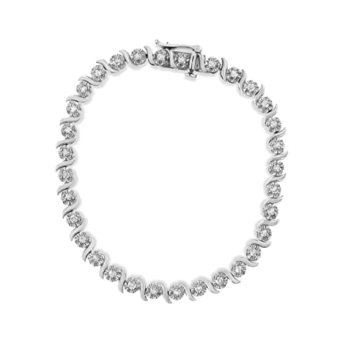 .925 Sterling Silver Diamond Link Tennis Bracelet (I-J Color, I3 Clarity) - Choice of Style and Carat Weight2