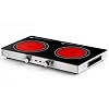 OVENTE Infrared Ceramic Double Burner, 1800W Electric Countertop Hot Plate with Black Crystalline Glass, Portable Stainless Steel Cooktop for Home, Office, or Dorm Use, Black BGI302GB