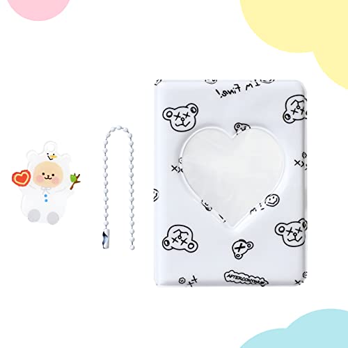 3 Inch Kpop Photocard Binder Holder Book, Mini Photo Album Kpop Photocard Binder, Love Heart Hollow Photo Card Holder Kpop Album 40 Pockets with Lovely Pendant for Photo Collection (White)