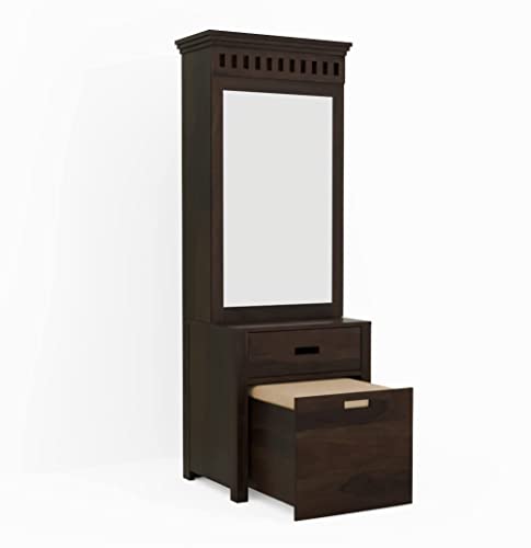 Image of Solid Wood Wooden Dressing Table for Bedroom with 2 Drawer, Mirror and Huge Storage Space | Long Dresser Table with Mirror | (Antique-Style-03)