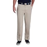 Haggar Men's Cool Right Performance Flex Solid Classic Fit Flat Front Pant-Reg. and Big & Tall Sizes, String, 36W x 30L Light Khaki