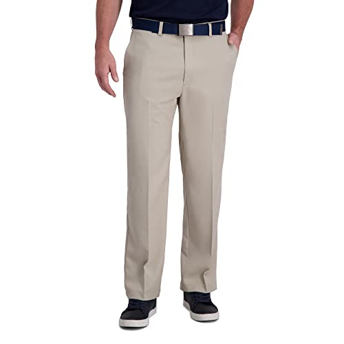 Haggar Mens Cool Right Performance Flex Solid Classic Fit Flat Front Pant