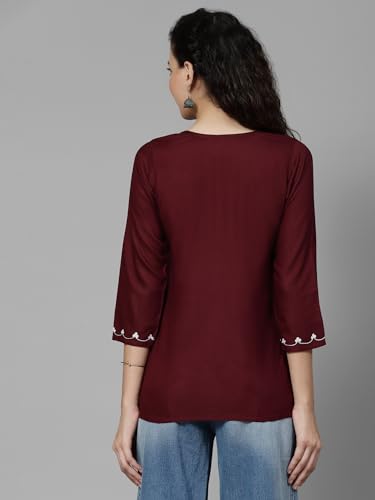 Image of QAZMI Women's Resham Embroidered Kurti |Elegant Design,3 /4 Sleeves, Sweet Heart Neck