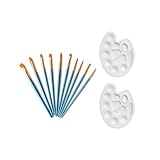 Cabilock 10 Stück Teiliges Perlglanz blau Nylon Pinselset Teiligem Mischpalette Set Langlebige Malpinsel Verschiedener Aquarell Ölfarben Glatte Borsten für Präzise Striche für Künstler und