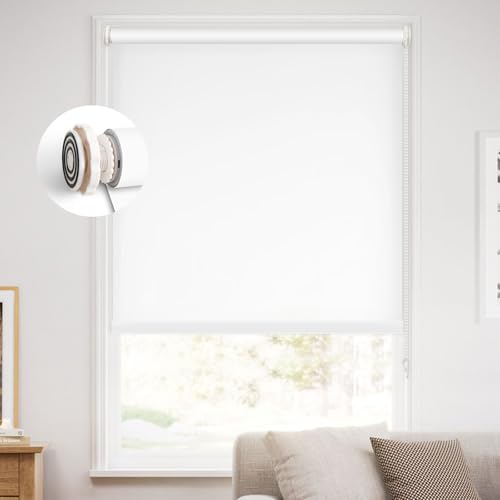 Quomoucy ロールスクリーン つっぱり式 ロールカーテン突っ張り式 非遮光 ロールカーテン 採光タイプ 目隠し UVカット 断熱 取り付け簡単穴開け不要 遮熱 表裏同色 間仕切り 部屋 寝室 賃貸OK 1cm単位でオーダー ホワイト 幅80×丈200