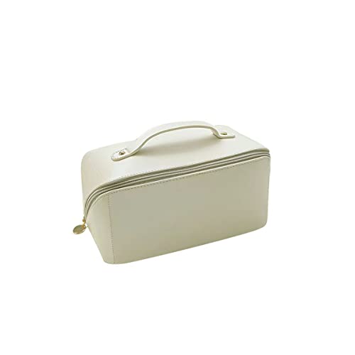 Large Capacity Cosmetic Bag Pu Leather Travel Cosmetic Storage Bag with Handle Portable Zipper Cosmetic Bag Toiletry Bag Makeup Bag Large for Women Girls