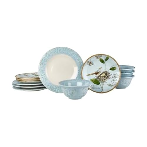 Fitz and Floyd Toulouse Blue 12 Piece Dinnerware...