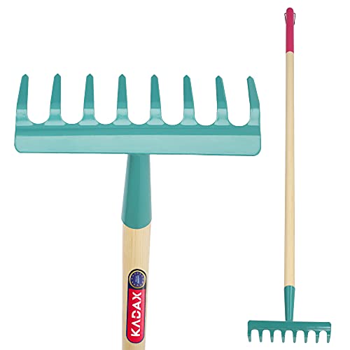 KADAX Rechen, Harke für Damen, Flache Harke mit langem Stiel, Rasenrechen für Garten, Steine, Zweige, Gartenwerkzeug, Gartenharke, Gartengerät, Heurechen, mit Harter Kopf (8 Zinken)