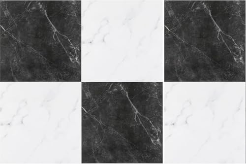 Alow Peel and Stick Floor Tiles: 32 Pack 11.8”X11.8” Vinyl Flooring Waterproof for Bathroom, Black and White Square Adhesive Stickers Easy to Install No Tools Need
