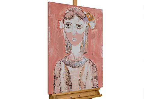 Kunstloft Cuadro decorativo | 100% PINTADO A MANO | 60x90cm | Pintura 'Mysterious Princess' | Mujer | Rosa Blanco | Cuadro moderno en lienzo