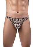Eagerlove String Sexy pour Homme Imprimé léopard Serpent Slip Taille Basse Dos en T Doux avec Pochette de Contour, Léopard, Large
