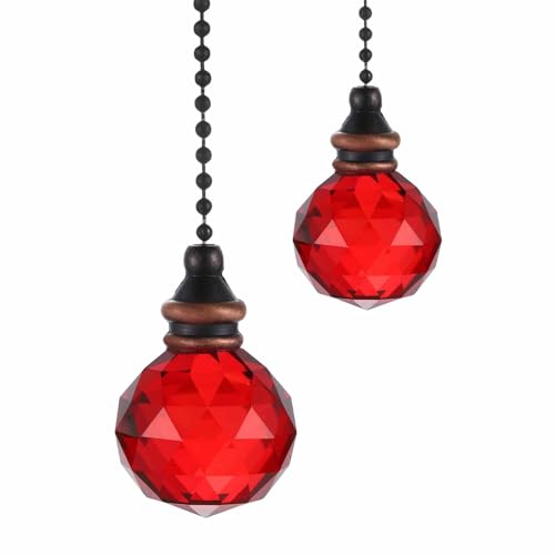 Image of MECCANIXITY 2Pack Ceiling Fan Pull Chain, 12 Inch Decorative Ornaments Crystal Pendant Pull Chain Extension for Ceiling Fans Light Lamp, Red