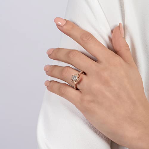 Jewelili Enchanted Disney Fine Jewelry 10k Rose Gold 1/2 Cttw Diamond Belle Rose Bridal Ring2