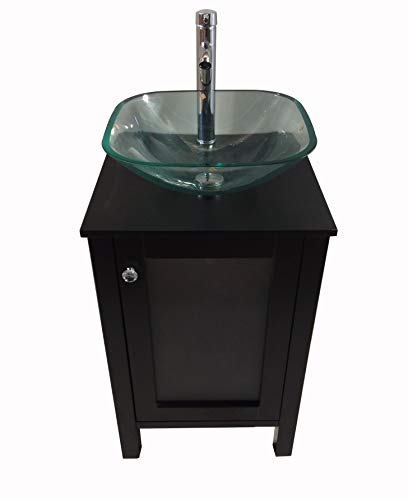 Exclusive Discount 80% Offer 20" Samll Freestanding Wooden Bathroom Vanity with Glass Vessel Sink Set(Square Glass Sink) (Black)