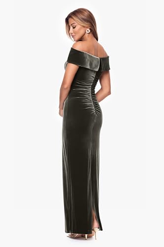 Image of Xscape Women's Velvet Off-The-Shoulder Popover Maxi Dress with Zippered Back Closure, Moss, 16