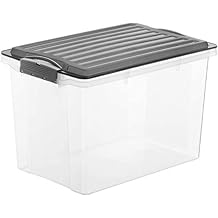 Rotho, Compact, Storage box 19 l with lid A4, Plastic PP BPA-free, grey/transparent, A4/19l 39,5 x 27,5 x 27,0 cm