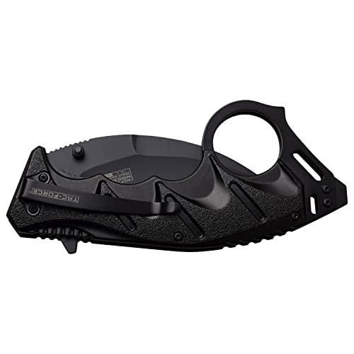 Image of Tac-Force Folding Pocket Knife - Black Stainless Steel Hawkbill Blade and Black Aluminum Handle with Pocket Clip, Liner Lock, Tactical, EDC, Rescue - TF-957BK