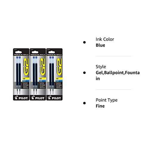 Pilot G2 Gel Ink Pen Refills, Fine Point, 0.7Mm, Blue Ink, 6 Refills #TOP1