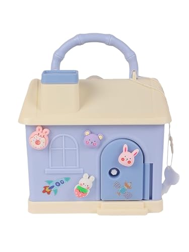 Image of Cute Toy House Money Coin Box with 3D Sticker Metal Piggy Bank with Secure Lock & Keys for Kids, House Shaped Money Saving Coin Collection Box for Girls (Pack of 1, Multicolour) (Design-4)