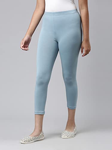 Image of GO COLORS Girls Solid Mid Rise Slim Fit Cropped Leggings