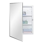 Plastic Bathroom Medicine Mirror Cabinet 16 x 22 inch, Surface and Recessed Mount, Beveled Edge Mirror