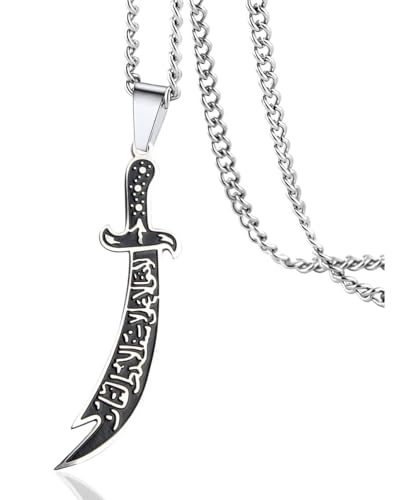 LEEQBCR 1 pcs Collier épée pour homme et femme, collier épée zulfiqar Imam Ali Zulfiqar avec pendentif rune arabe musulmane, bijou talisman, amulette...