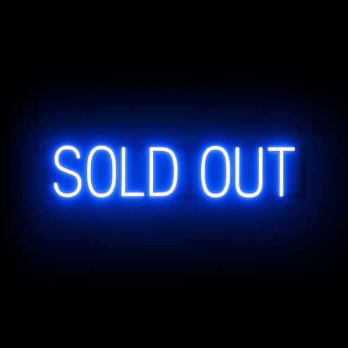 Image of SpellBrite LED Neon SOLD OUT Sign for Business - Blue, 30 inch x 6 inch | Ultra-Bright Click-Together Signage for Restaurants, with Visibility from 500 Feet - 8 Animations, 6 Brightness Levels