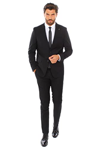 Ciabalù Abito Uomo Elegante Slim Fit Completo Sartoriale Primaverile Monopetto Tinta Unita (Nero, 60, Numeric_60)