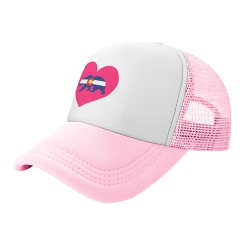 Colorado Flag Bear Lightweight Mesh Baseball Hat Fishing Sun Cap Outdoor Casual Cap Pink