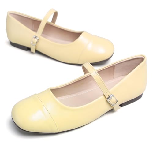 Hee grand Women's Soft Leather Mary Janes Shoes Retro Dress Shoes Comfort Round Toe Ballet Flats Casual Portable Shoes2
