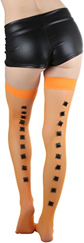 Image of ToBeInStyle Women's Spiderweb & Crawling Spider Print Hosiery Tights & Thigh High Stockings