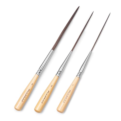 Pennelli Liner Extra Lunghi - Set di 3 Pennelli Artistici in Pelo di Bue per Riempire gli Angoli, Segnare, Contornare e Rifinire i Bordi | Pennello Rigger, Ideale per Acquerello, Acrilico e Olio