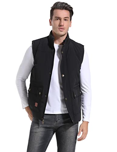 Image of Flygo Men's Winter Warm Outdoor Padded Puffer Vest Thick Fleece Lined Sleeveless Jacket, Black, Large