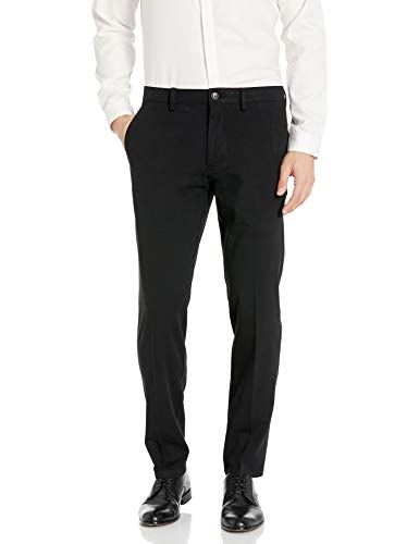 Kenneth Cole REACTION Men's 4-Way Stretch Solid Twill Slim Fit Flat Front Chino, Black, 34 x 29