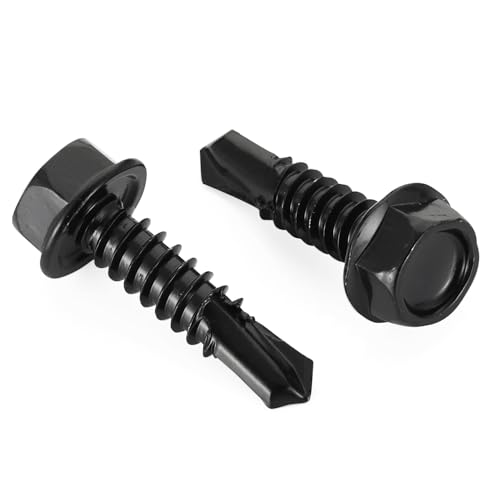 Bykonh #10 x 3/4" (100 PCS) Hex Washer Head Self Drilling Screws with Hex Bit Socket, 410 Stainless Steel Sheet Metal Screws, Self Tapping Screws for Metal, Black Finish by Bykonh - Used condition - US$10.44