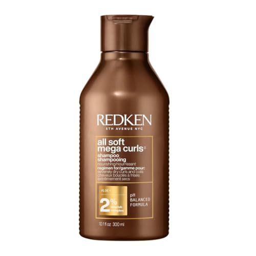 Redken All Soft Mega Curls Champú para Cabello Rizado y Ondulado, Limpieza e Hidratación Profundas, Ideal para Pelo Seco y Deshidratado, Sin Sulfatos, Parabenos ni Siliconas, Con Aloe Vera, 300 ml