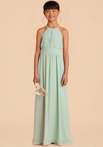Junior Bridesmaid Dresses Long Halter Chiffon Flower Girls Dresses for Teen PT1144