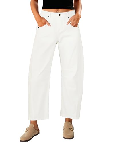 Vetinee Jean Blanc Femme Pantalon Jean Femme Blanc Crémeux Taille S : pour Les Tailles EU 34 à 36